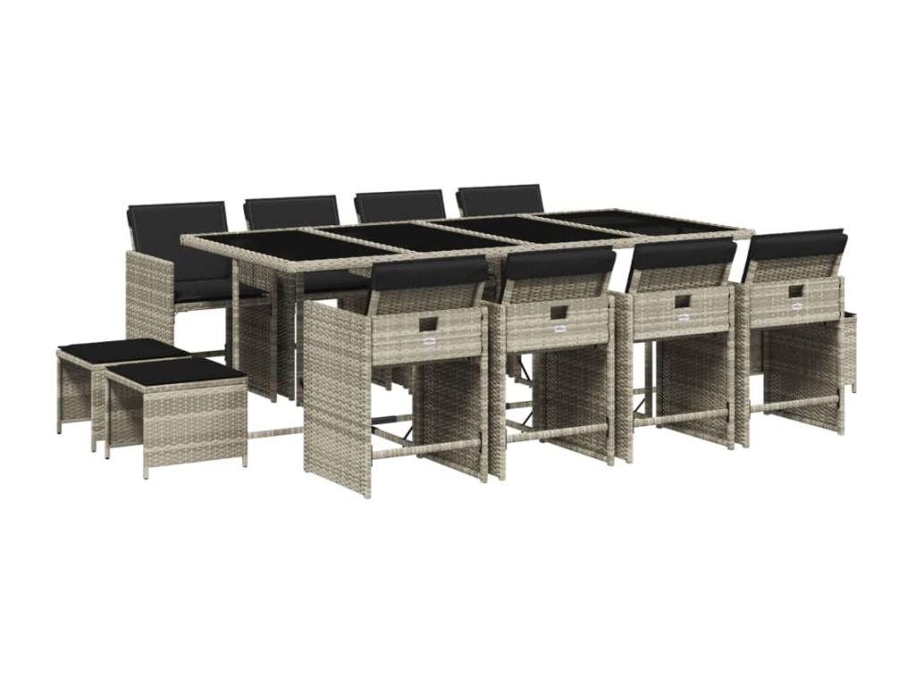 13-piece garden dining set and cushions, light grey rattan, 42109LGGX