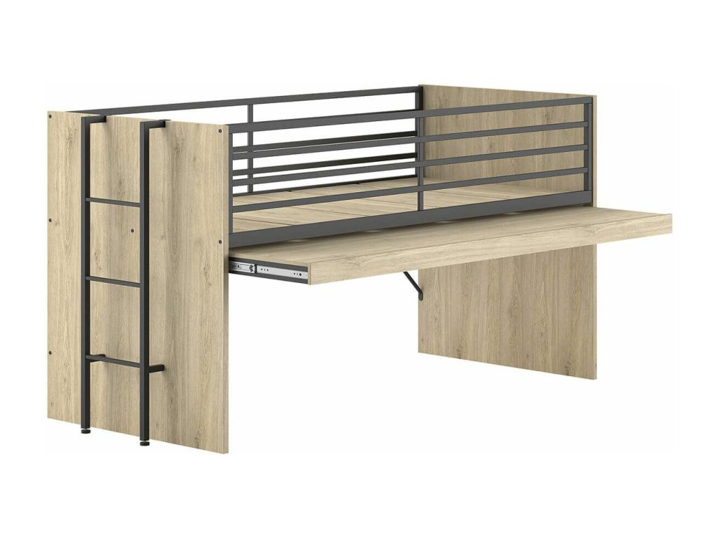 Delimoa - 90x200cm Combination Loft Bed with Sliding Tray and Storage, Oak Finish 49646EOGU