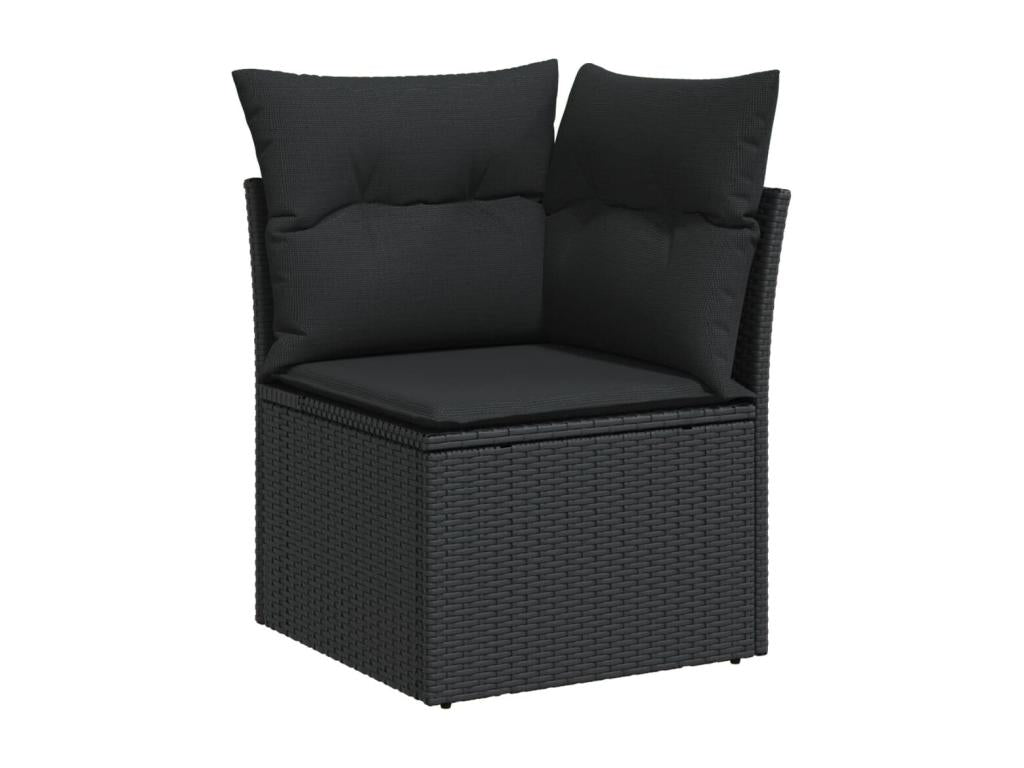 10-piece garden furniture set with cushions, black woven resin, 83093NEIM