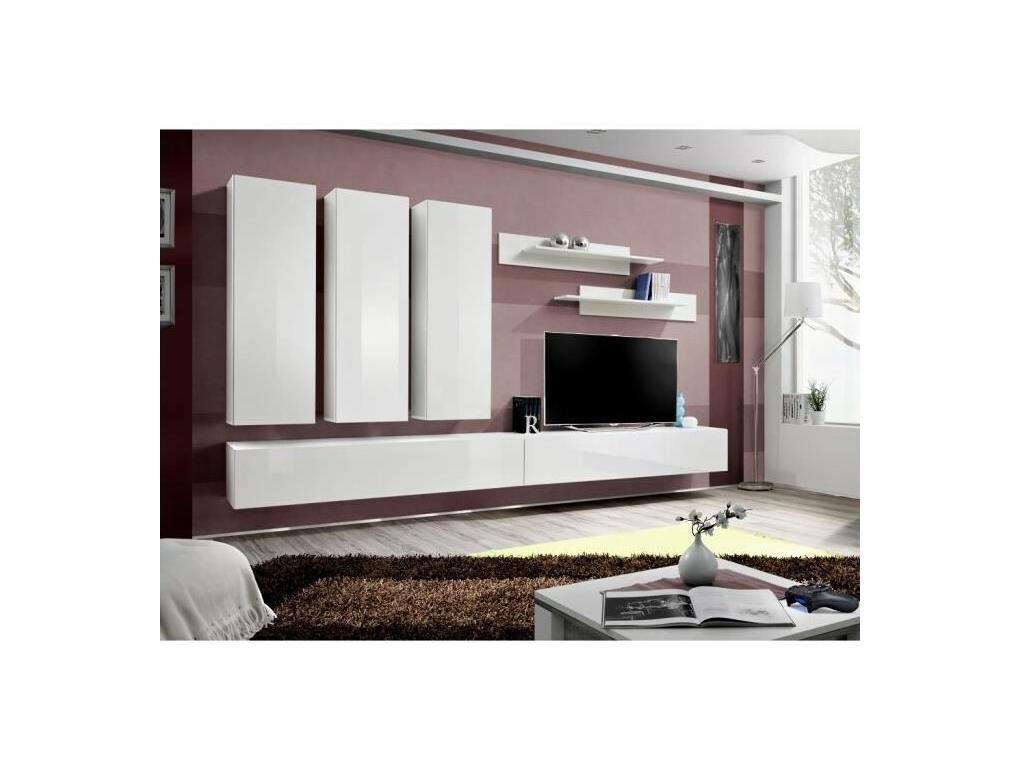 FLY E1 TV unit, glossy white finish - A modern and stylish wall-mounted unit for your living room. 79533RQLZ