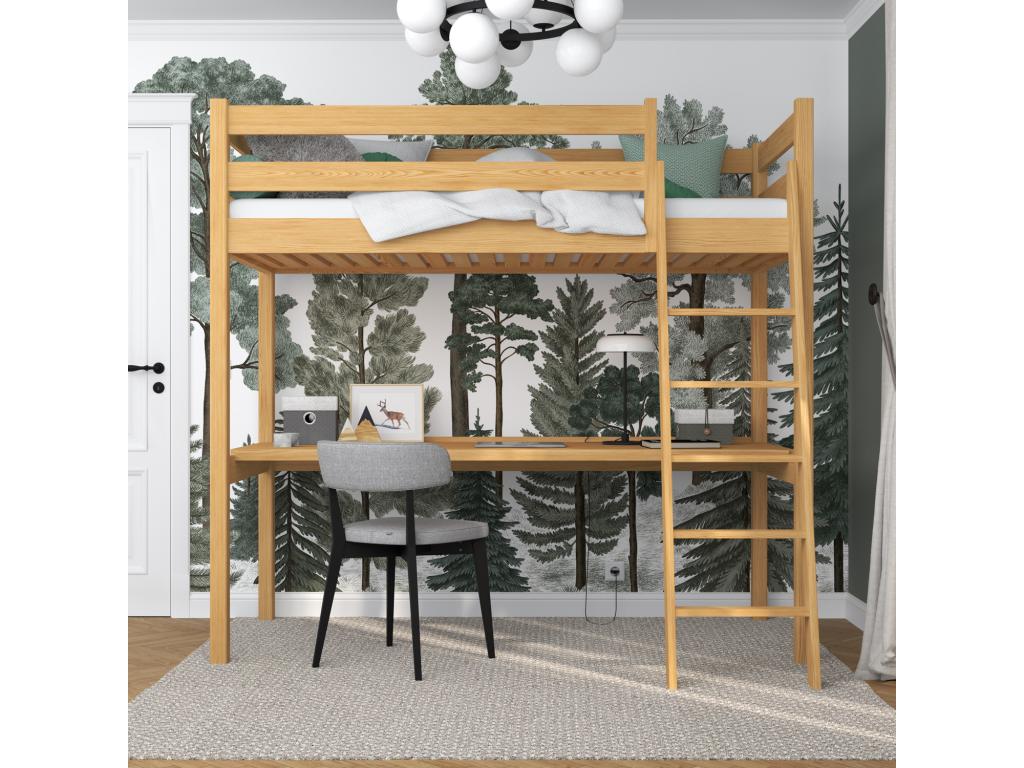 Wooden loft bed - with desk N03 Natural Pine 80x190 66804QAJR