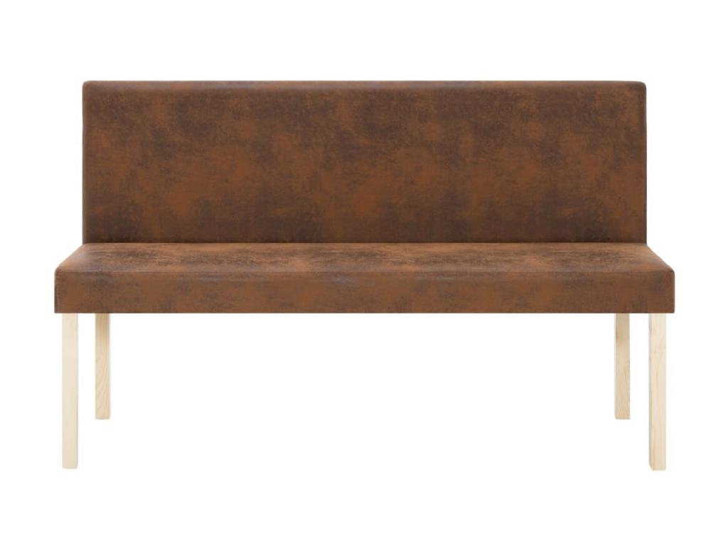 Vintage bench in distressed brown faux leather and solid pine legs, Delimoa, 140cm, 43633YFJB