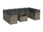 10-piece garden furniture set with cushions, grey woven resin 87403LZCR