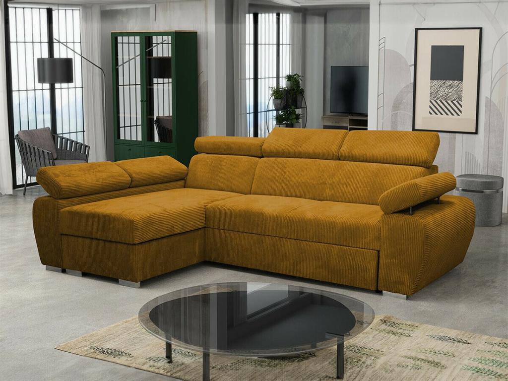 Artanzy 192 Yellow Corner Sofa with Sleeping Function and Bed Box, 255x170x85cm, 79669PSHI