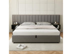 Upholstered bed 180x200 cm with two bedside tables with storage space, grey and black linen 82214FMGF