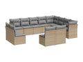 12-piece garden furniture set with cushions, beige woven resin, 85975VAPP