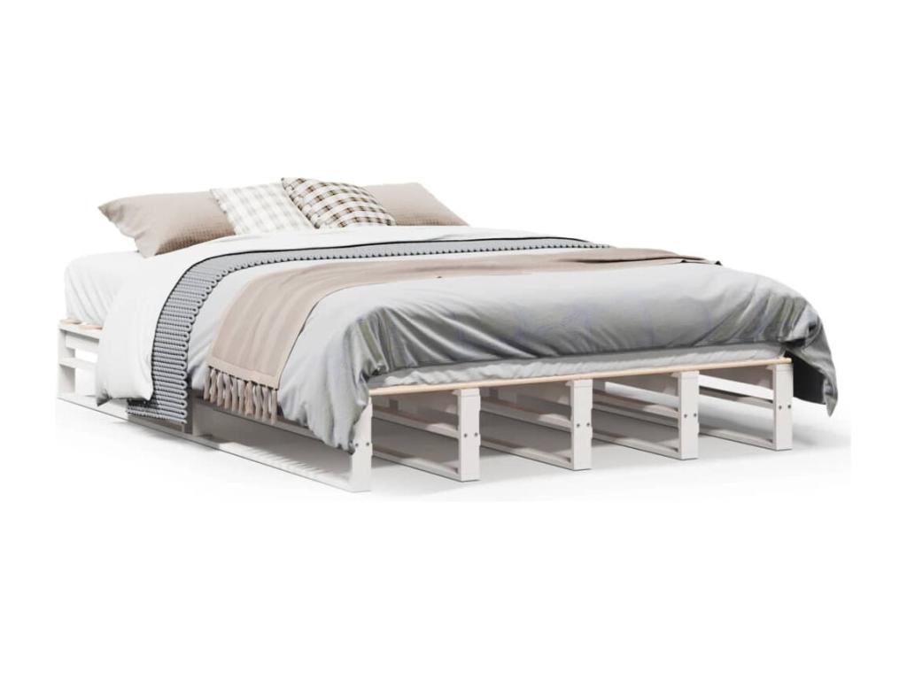 Bed frame without mattress, white, 135x190 cm, solid pine wood, 66605WFLS