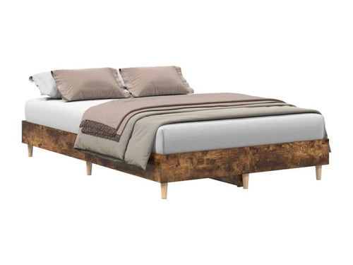 Smoked oak effect composite wood bed frame, 140x190 cm, slatted base included, mattress not included.