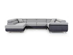 Delimoa 340cm U-shaped left-hand convertible sofa in blue fabric and grey faux leather with storage compartment 42212LPLI