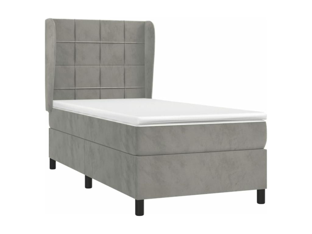 Upholstered bed base and mattress, light grey, 100x200cm, velvet, 02769PLQA