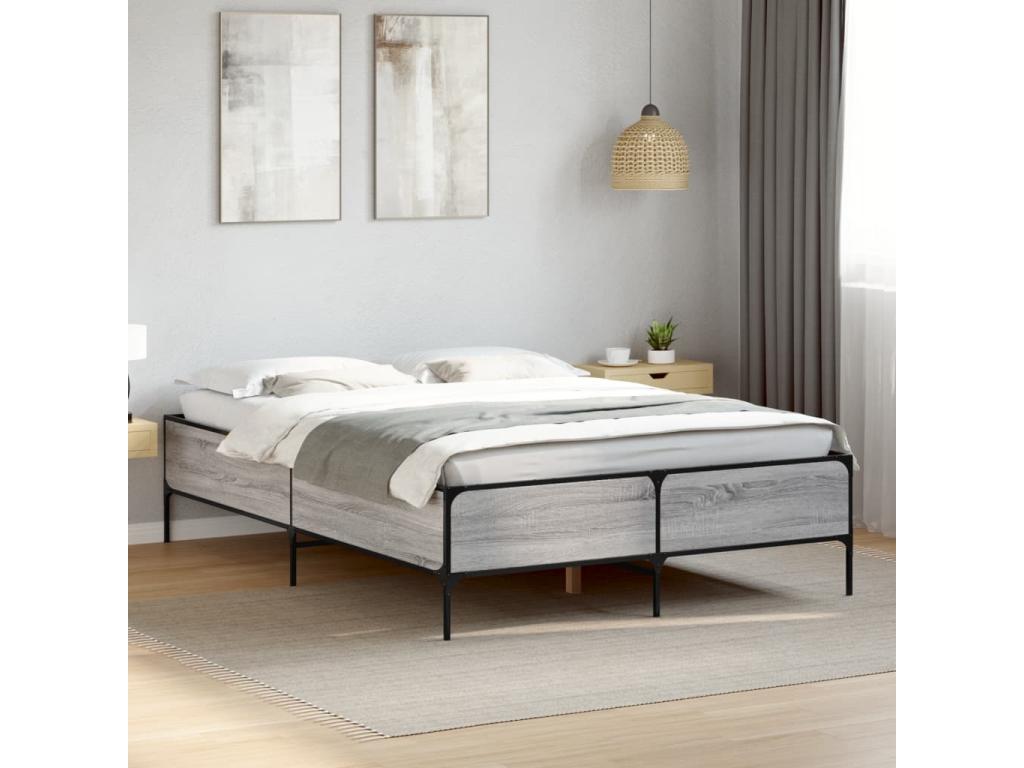 Delimoa grey bed frame 150x200 cm engineered wood and metal 48451MVGY