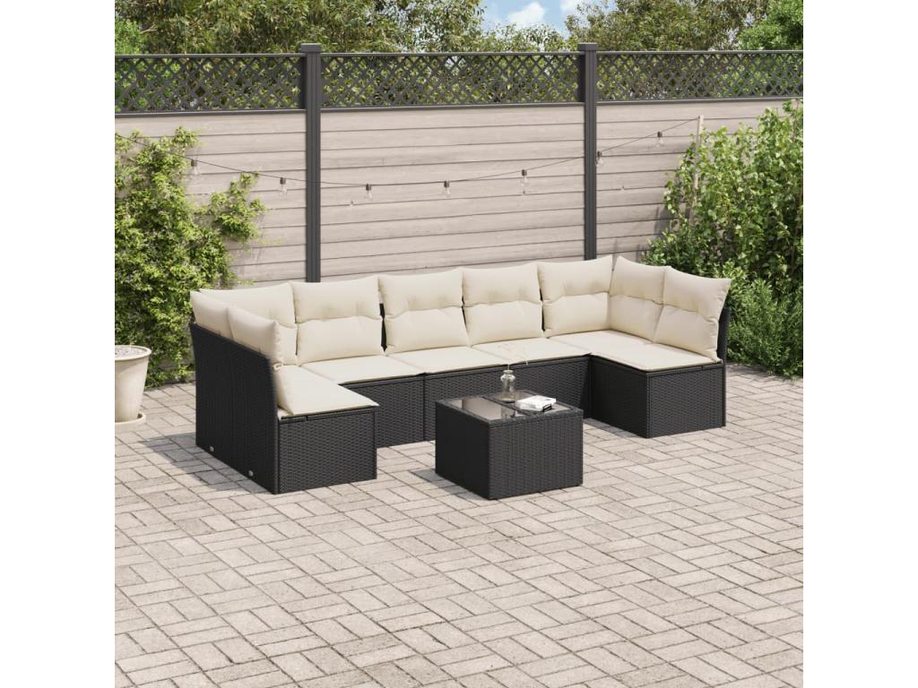 8-piece garden furniture set with cushions, black woven resin 96240EJDV