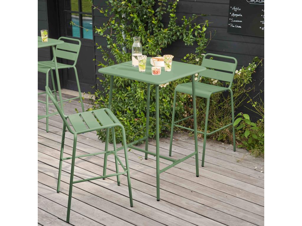 Delimoa 02591HOZJ Green Metal Bar Table and 2 High Chairs