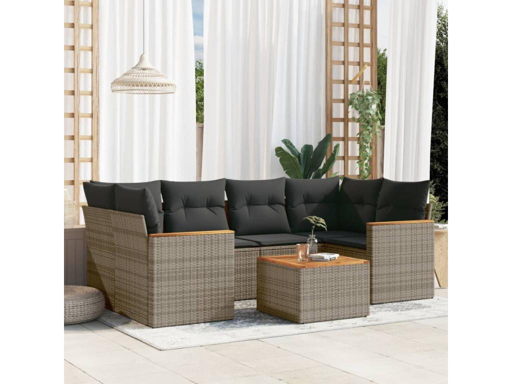 7-piece garden furniture set with cushions, grey wicker resin 94973TWGP