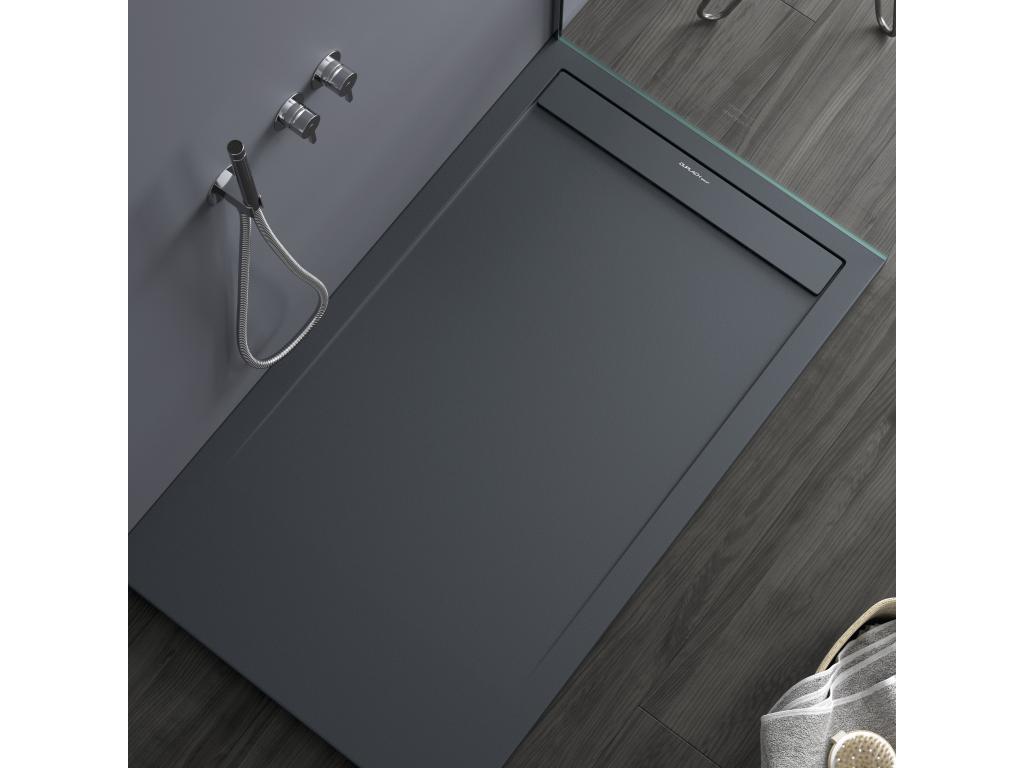 Anthracite shower tray with smooth finish, Delimoa SMART colored grate - 200x90 cm 76616DPTU