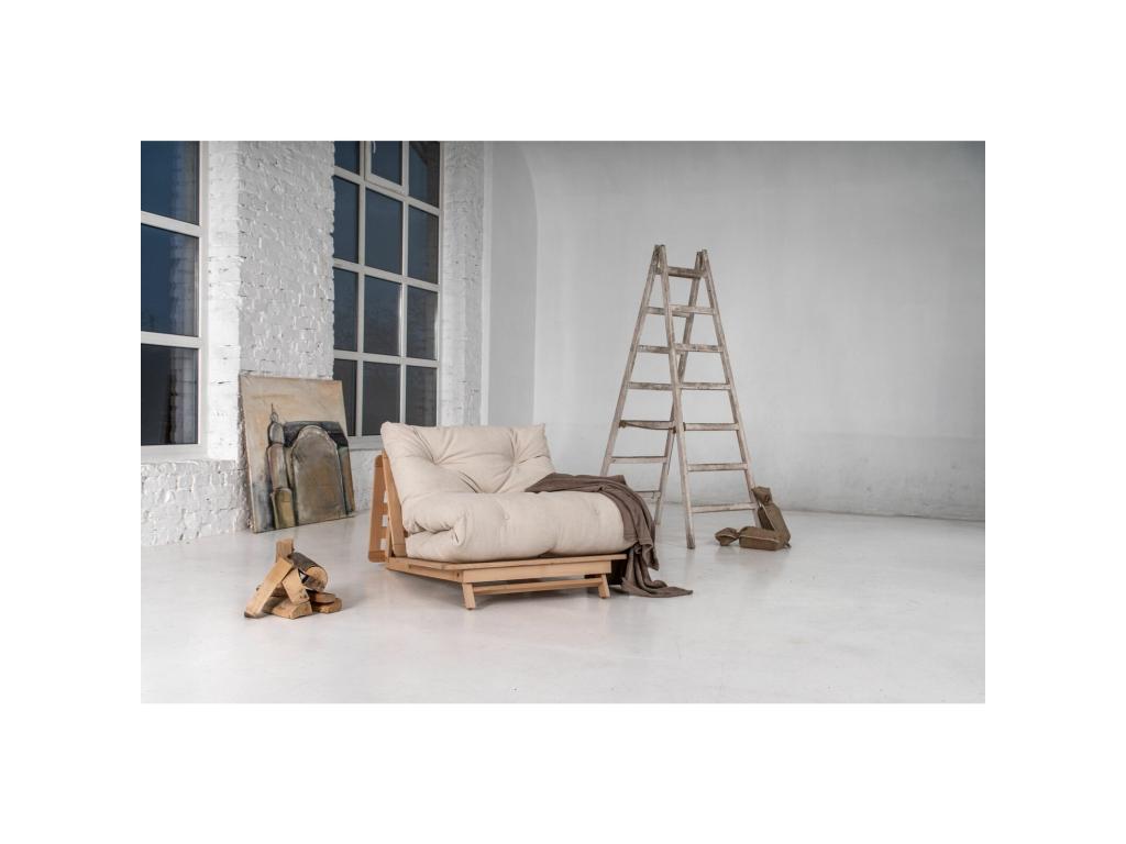 Convertible Wooden Sofa Bed with Beige Mattress, Blue Comfort 92573YJBA