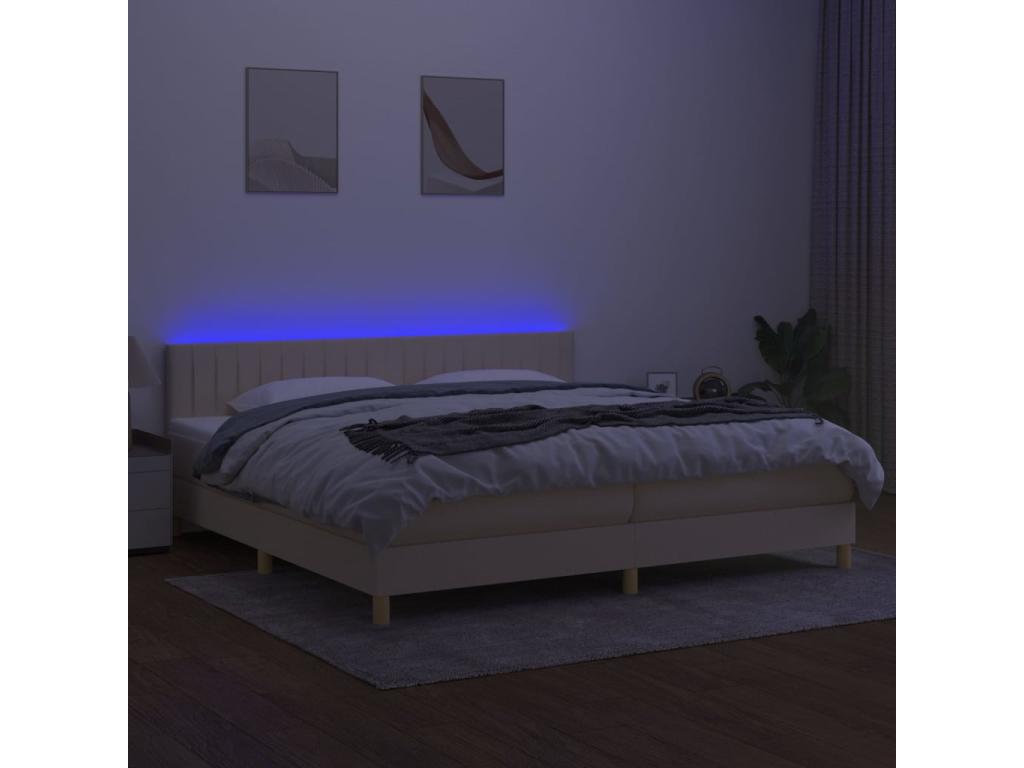 Upholstered bed base and mattress with LED lighting, Cream, 200x200 cm, Fabric 73868PSQC