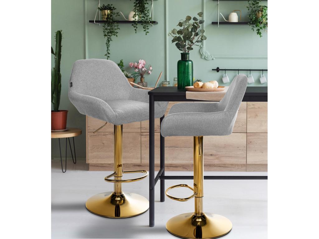 Set of 2 Bar Stools - Fabric/Metal - Grey - Artanzy 16871WQNF