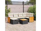 7-piece garden furniture set with cushions, black woven resin, 55842IVEU