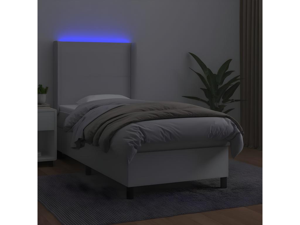 Artanzy bed base with LED mattress, white, 80x200cm, faux leather, 50171UQVI