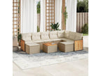 10-piece garden furniture set with cushions, beige woven resin, 62216FJGV