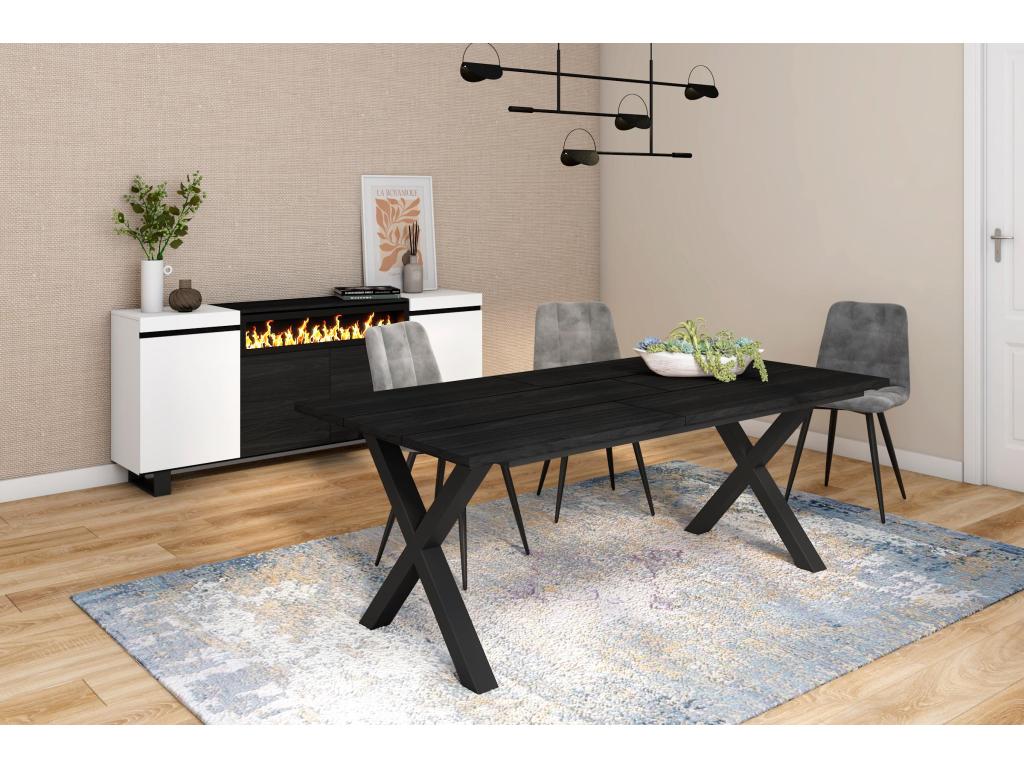 Dining table for 10 people, 200cm. Robust and stable structure and solid legs. Black 06094FBJK