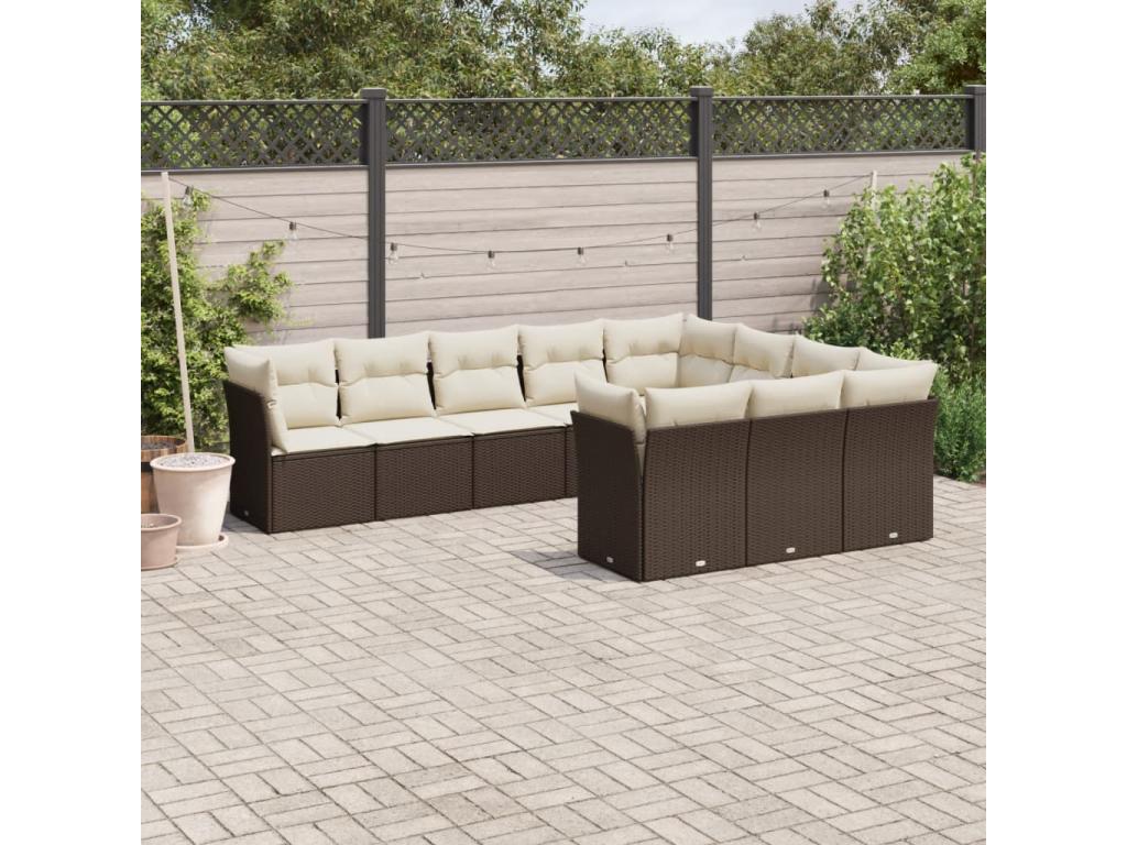 10-piece garden furniture set with brown resin wicker cushions 41598LRAU