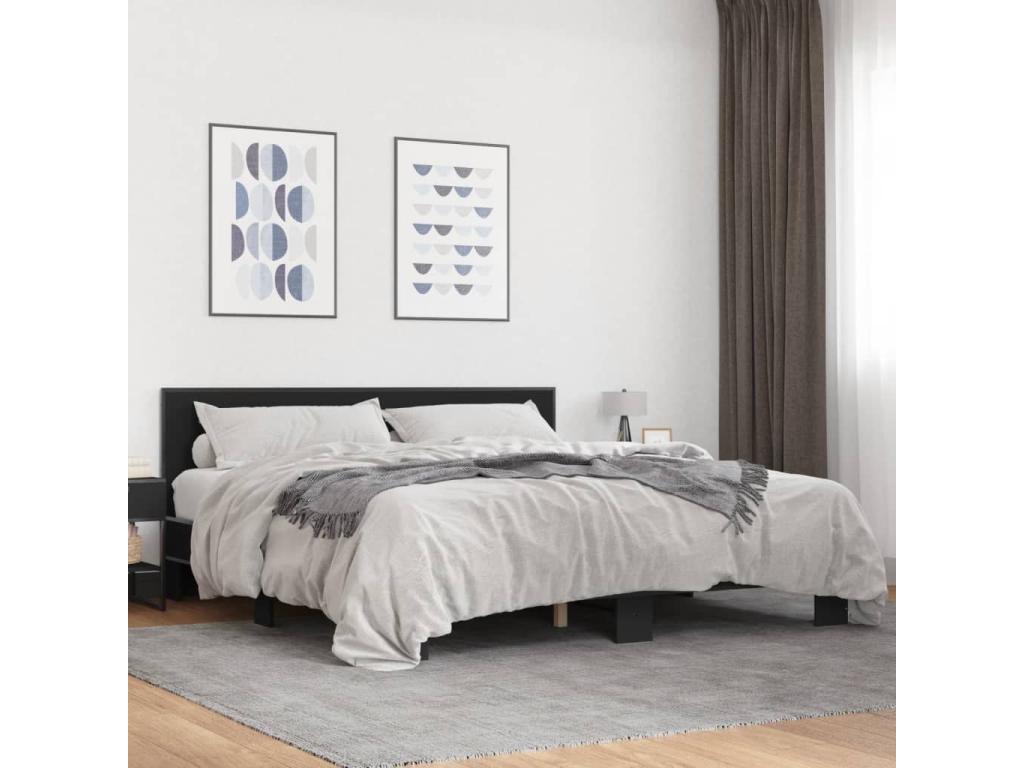Black bed frame 180x200 cm engineered wood and metal 71832LYIF