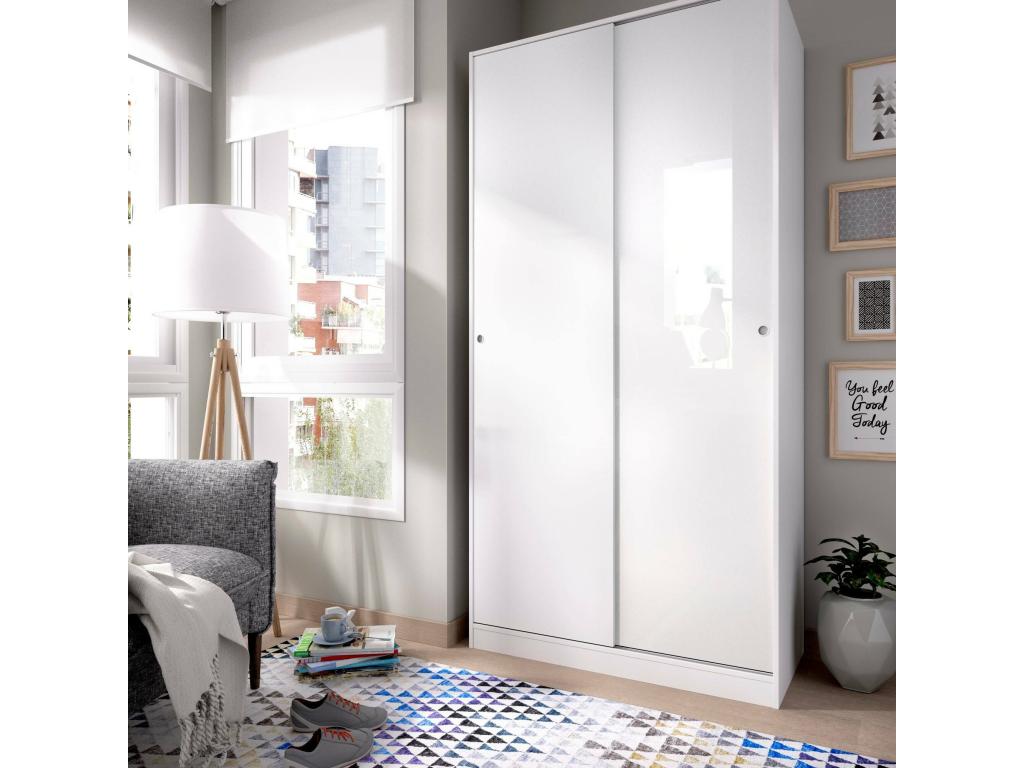 Kilimanjaro Wardrobe, Bedroom Clothes Rack, Wardrobe with 2 Sliding Doors, 100x50x204 cm, White, 09865FPCB