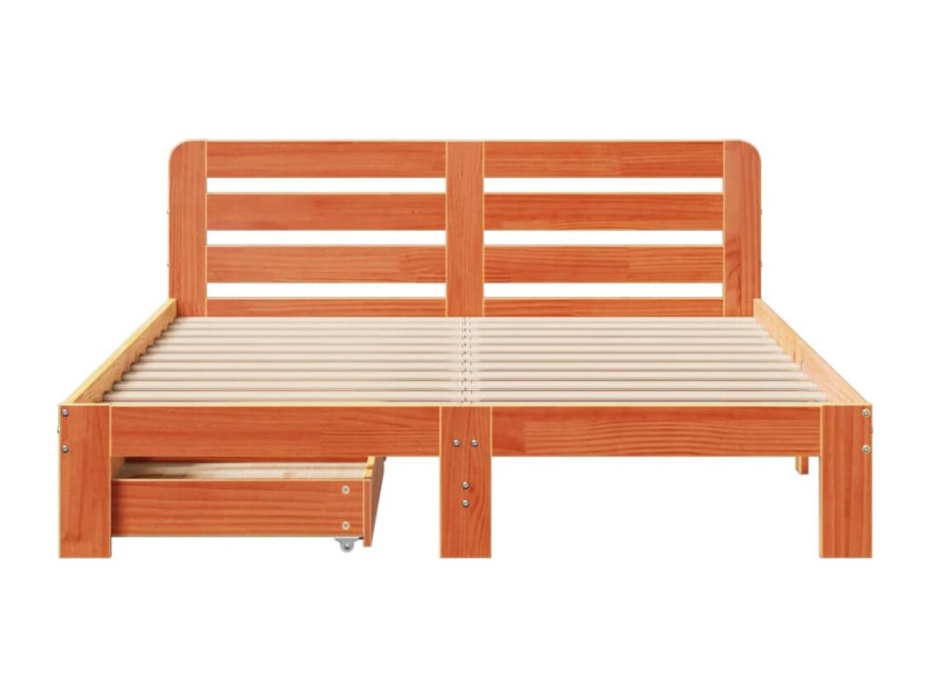 Bed frame without mattress, brown wax finish, 140x190cm, solid pine wood, 98836GYDV