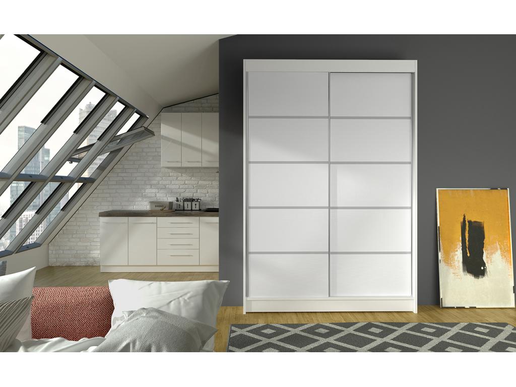 Small white bedroom wardrobe with 2 sliding doors Benko 120cm 84017QWAC