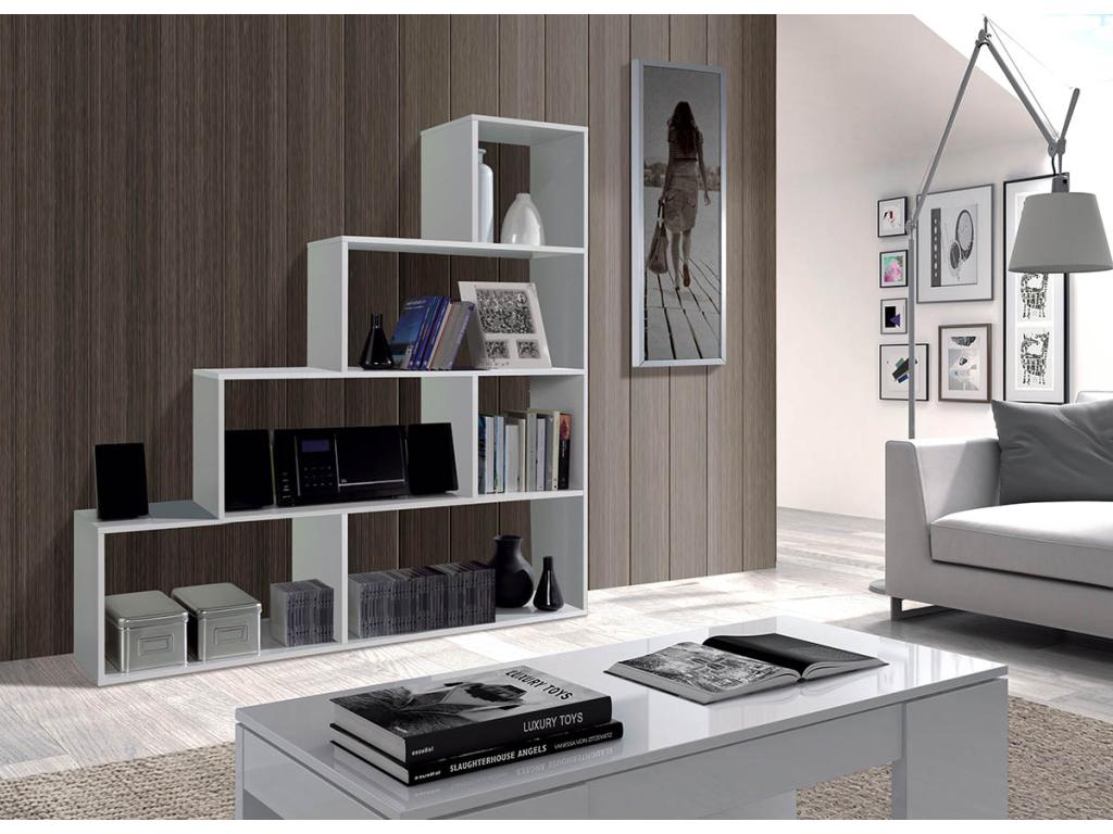 Bookcase with 4 shelves in glossy white melamine - Dimensions 145x145x29 cm 88206AVVW