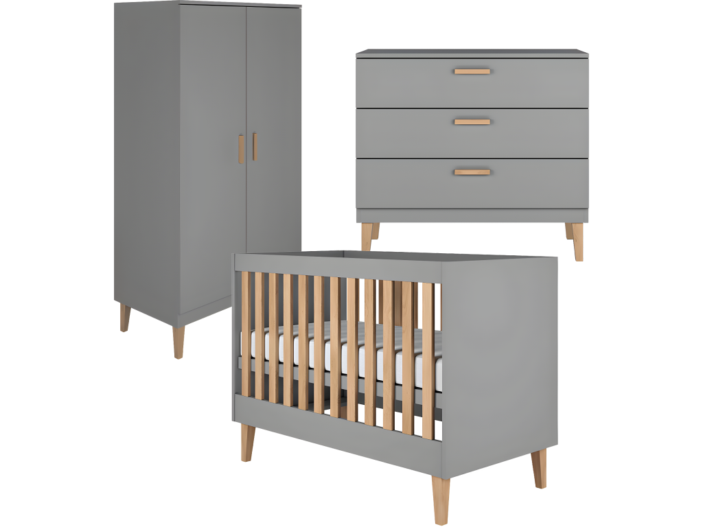 Complete bedroom set including a 60x120cm cot, chest of drawers and wardrobe by Delimoa - Grey 43693YGXK