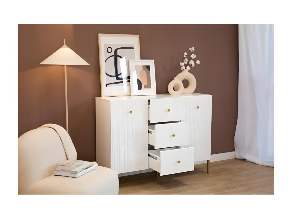 Artanzy Low Sideboard with 2 Doors and 3 Drawers, White and Gold, 26366RBCG