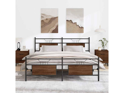 Metal bed frame without mattress, brown oak, 180x200 cm, 37405WODS