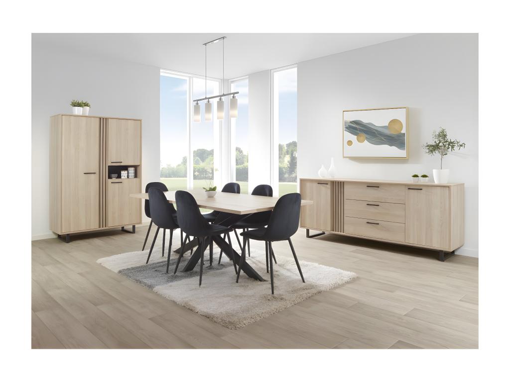 8-person dining table from the Delimoa collection, light oak finish - Metal legs. 68064QTJE
