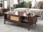 Living room coffee table - decorated with rattan and solid wood - country style - brown 47956XUAP