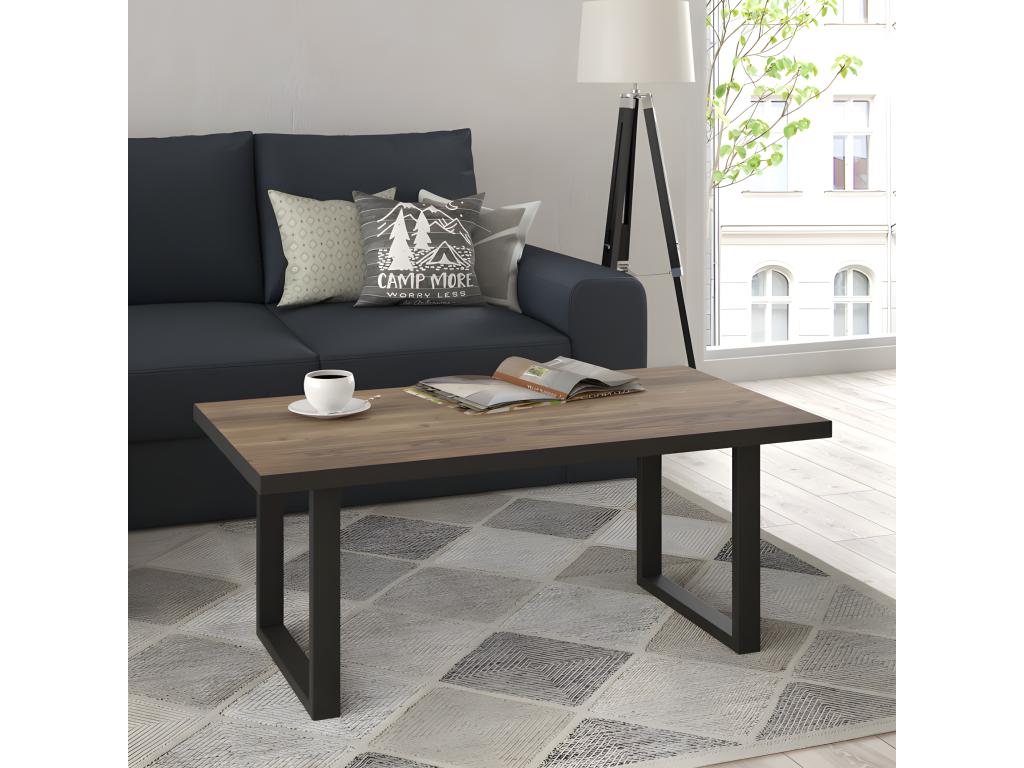 Coffee table 110 cm light wood finish with black metal sled base - Delimoa 55079PFZD