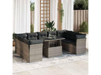 10-piece garden furniture set with cushions, grey woven resin 87403LZCR