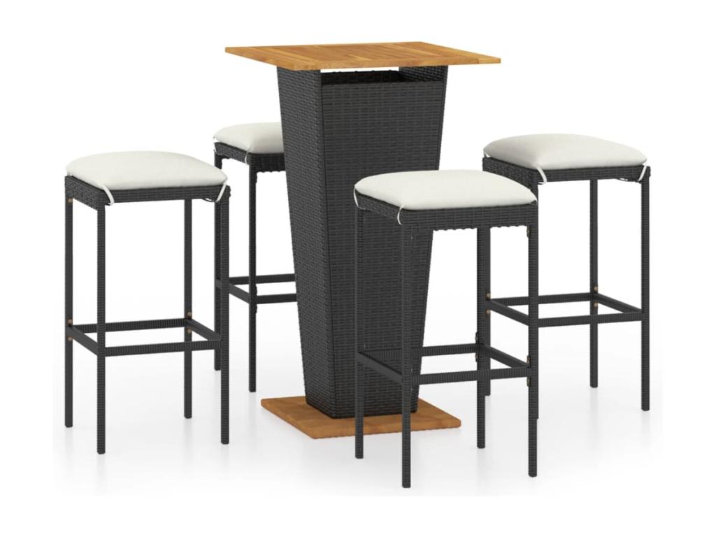 5-Piece Garden Bar Set and Cushions, Black Wicker Resin 17727DTTW