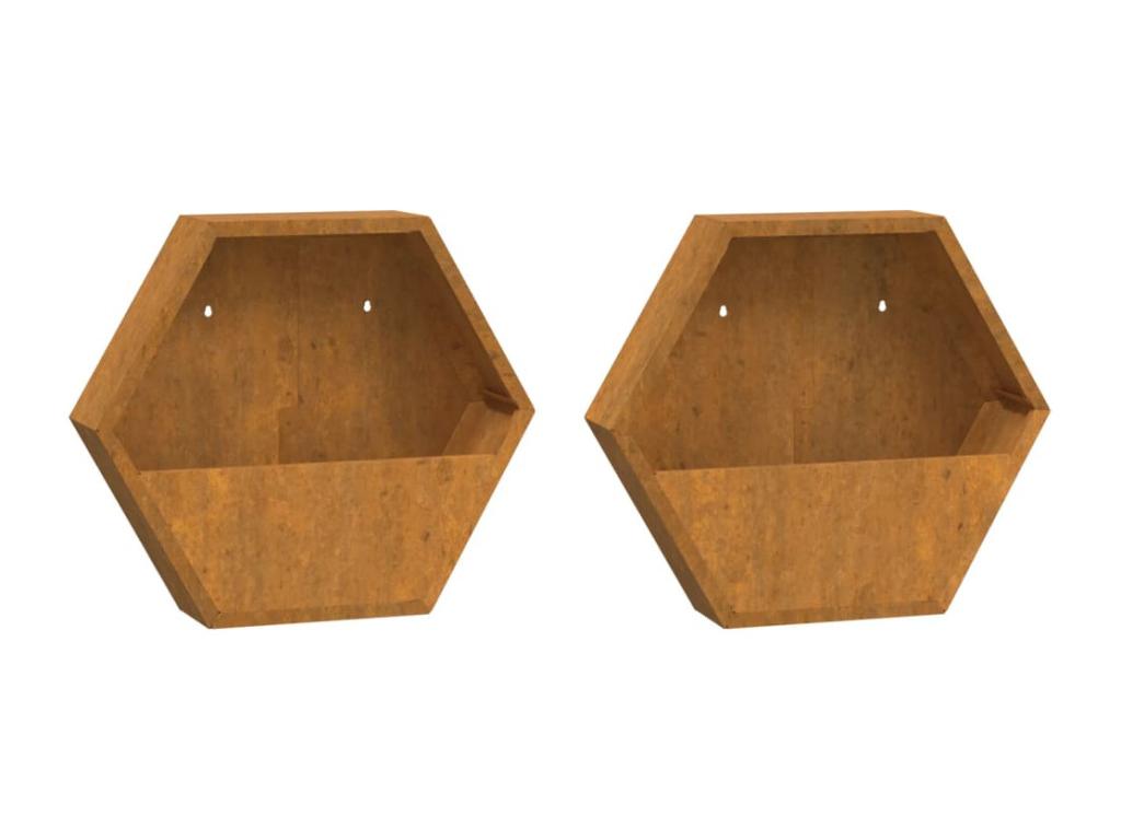 Wall planters, 2 pcs, Rusty Corten steel, 46x10x40 cm, 35657EWZZ