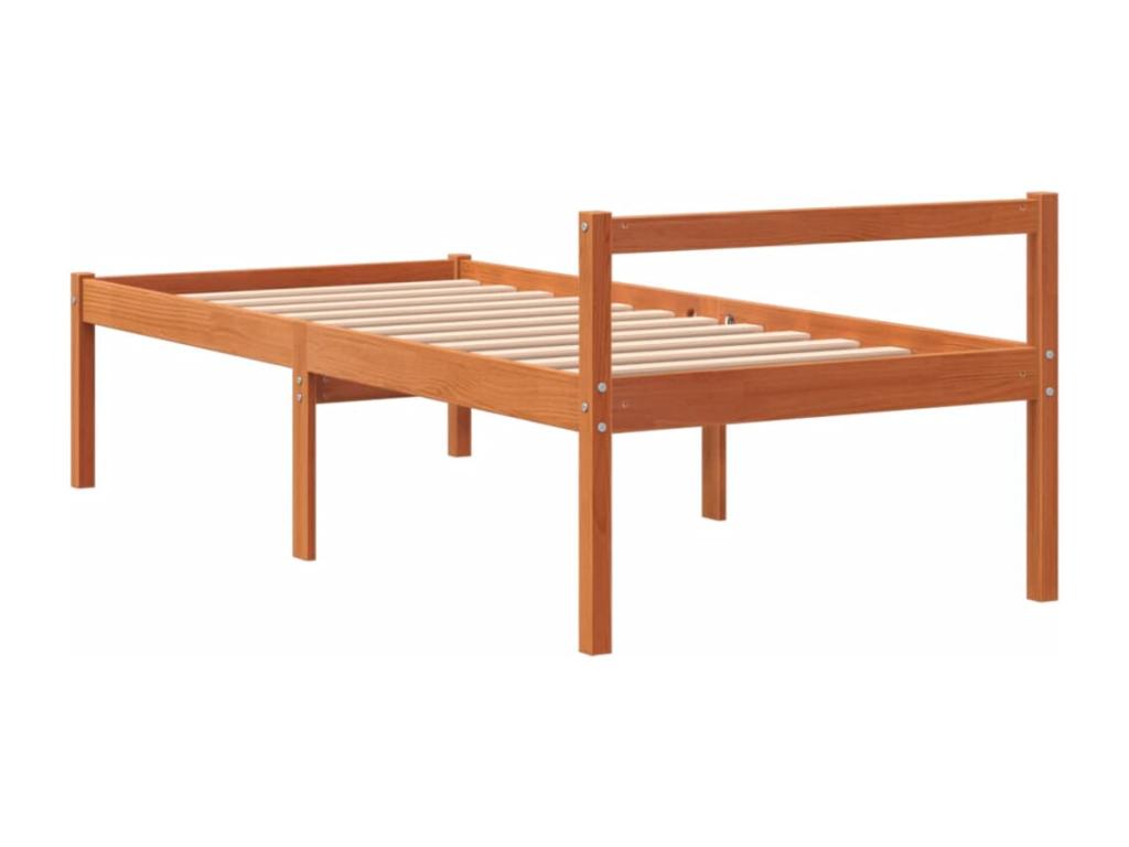 Bed for elderly person, brown wax finish, 75x190 cm, solid pine wood, 85865VBDX