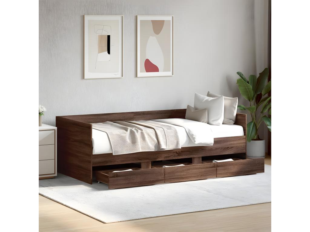 Daybed with drawers, brown oak, 75x190 cm, engineered wood, 11204RKRL