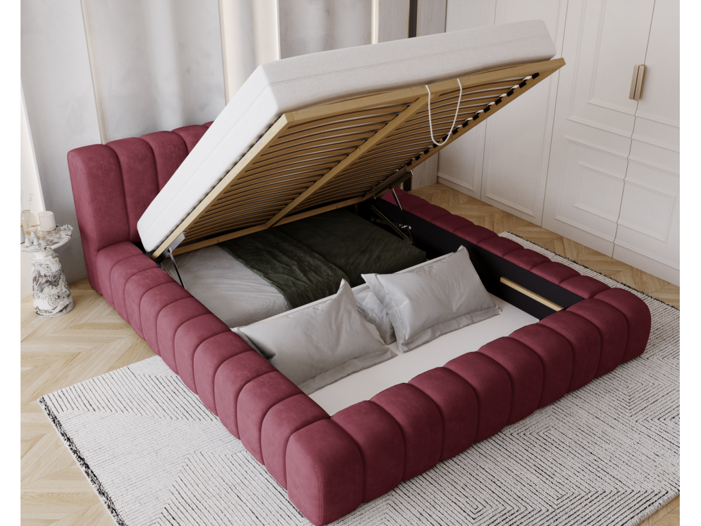 Delimoa Bed with Storage 160x200cm Como Upholstered Bed Adult Bed - Thick Foam Velvet Fabric Red Whisper 14 59609OHIW