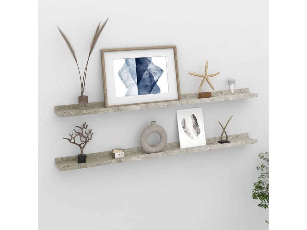 Wall shelves, 2 pcs, concrete grey, 100x9x3 cm, 59718CUQR