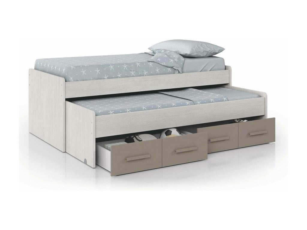 Spokane Single Bed Frame for Bedroom, Single Bed with Pull-Out Bed and 4 Drawers, 198x96x69 cm, White and Brown, 61588JURV