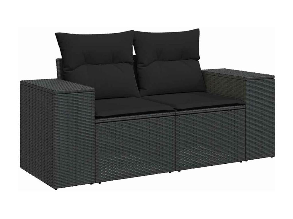 8-piece garden furniture set with cushions, black resin wicker, 86189ZQNA