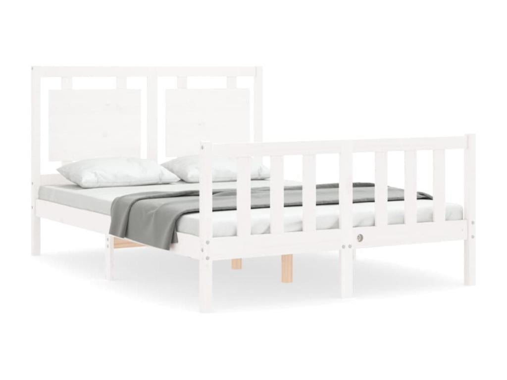 Bed frame with white headboard 140x190 solid wood 56908KEWU