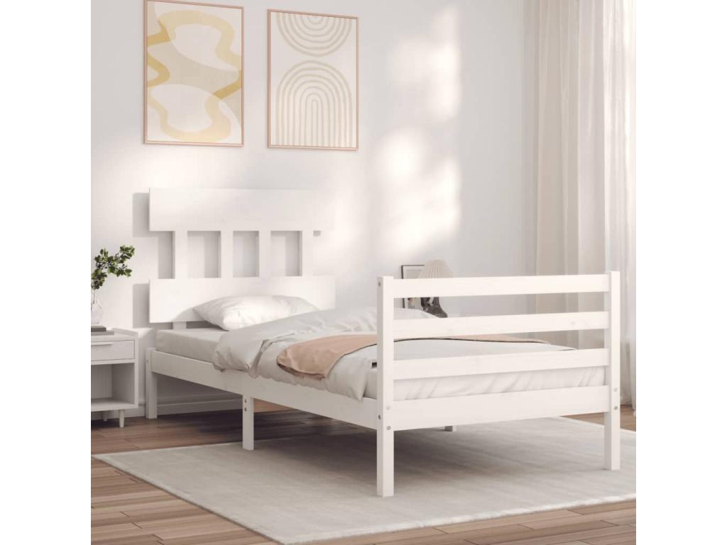 White bed and headboard 100x200 solid wood 67849IBBN