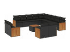 14-piece garden furniture set with cushions, black woven resin, 90425ZFWZ